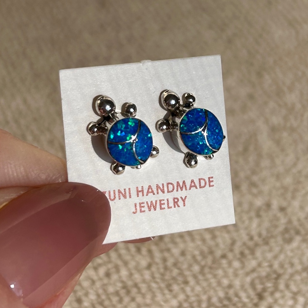Zuni Blue Opal Sea Turtle Earrings